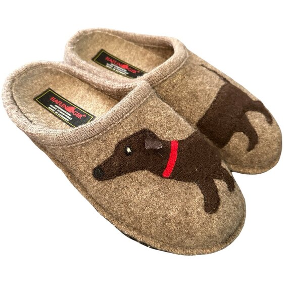Haflinger Shoes - Haflinger Slippers Womens Brown Wool Dog Dachsund Puppy Dog EU 41 US 9.5